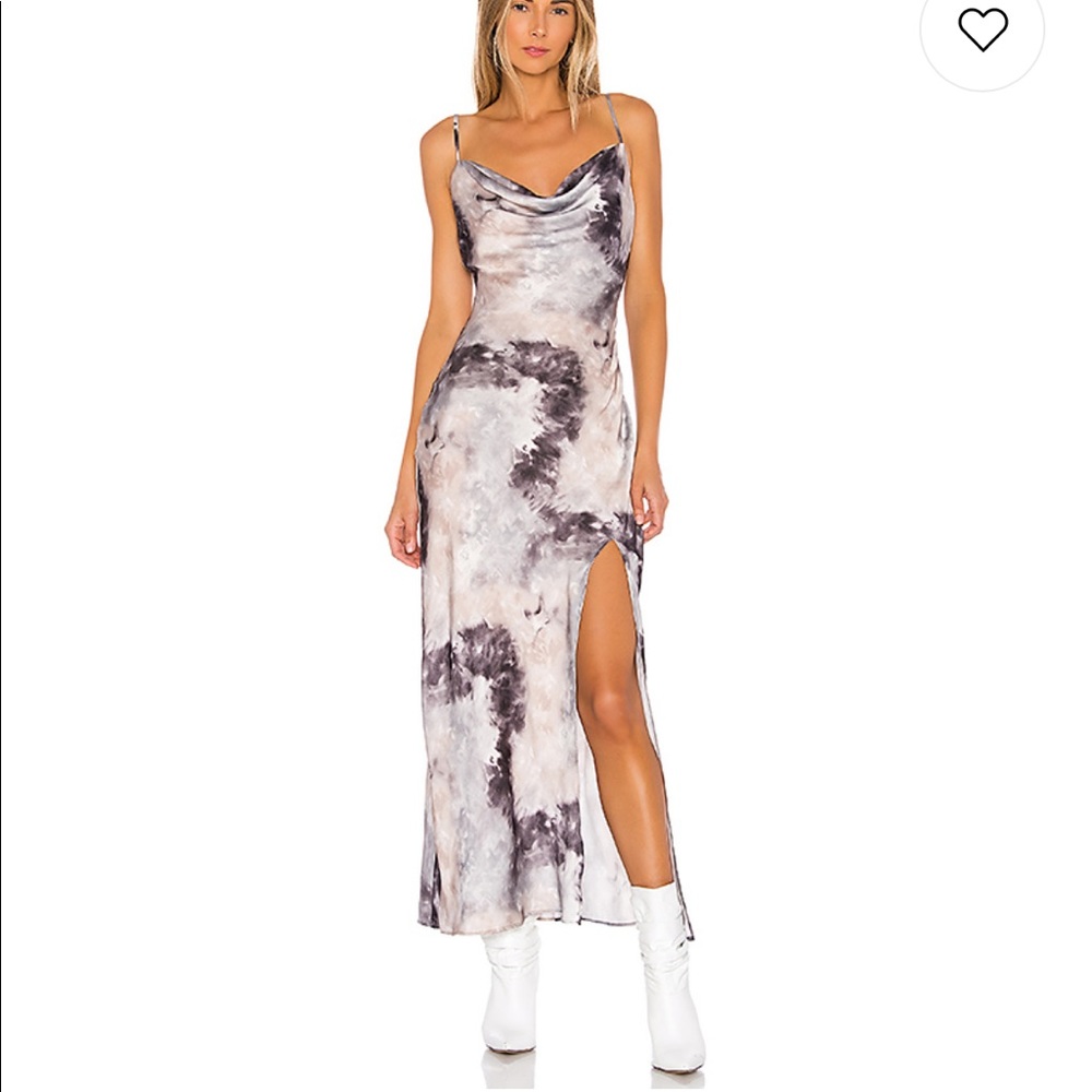 Krystal Slit Maxi / Slip Dress in Grey Tie Dye